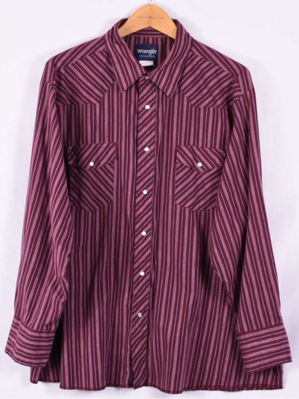 Vintage Wrangler Burgundy Stripe Pearl Snap Western Shirt